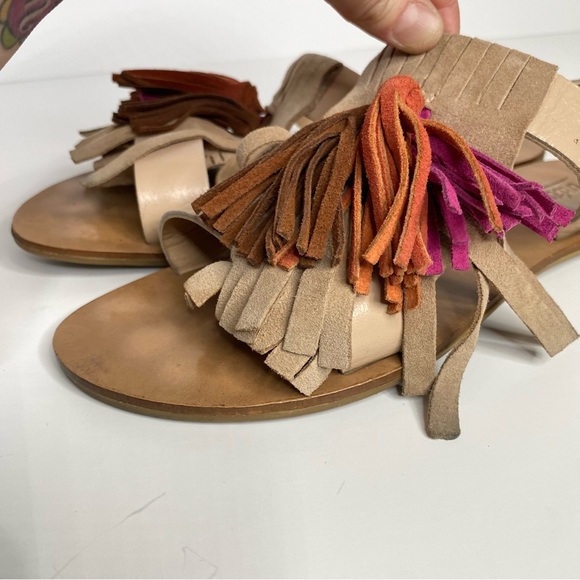 L'Intervalle Leather & Suede Nude Flat Sandals Colourful Tassel Front 38 7.5 - Picture 4 of 15